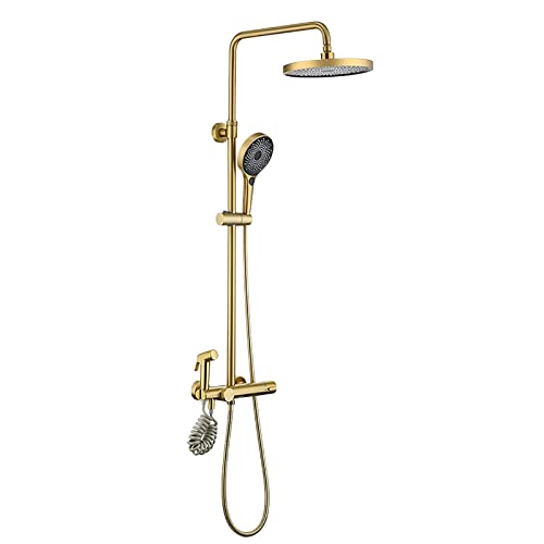Regendusche mit 10 im Duschkopf, thermostatischer Dusche Wasserhahn Set Wall -Messing Dusche Combo Set mit Wasserfall Badewanne, 3 Modi Handheld -Dusche, Bidet Sprayer (Grau) von GFVARBNT(小さな店)