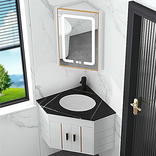 GFXYQPDNV Eck-Badezimmer-Waschtisch, kleiner Badezimmer-Waschtisch mit Waschbecken, LED-Medizin-Schränke mit Anti-Beschlag, Wandmontage, Waschhand-B-Design, für Zuhause, Küche, Terrasse, Zimmer (weiß) GFXYQPDNV Eck-Badezimmer-Waschtisch, kleiner Badezimmer-Waschtisch mit Waschbecken, LED-Medizin-Schränke mit Anti-Beschlag, Wandmontage, Waschhand-B-Design, für Zuhause, Küche, Terrasse, Zimmer (weiß) von GFXYQPDNV