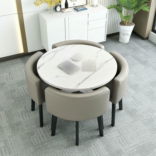 GFXYQPDNV Frühstückstisch- und Stuhlset für die Küche, rundes Esstischset mit 4 Stühlen, Büro-Empfangsraum-Clubtisch, Moderne Küche, Wohnzimmer, Freizeit-Esszimmermöbel von GFXYQPDNV