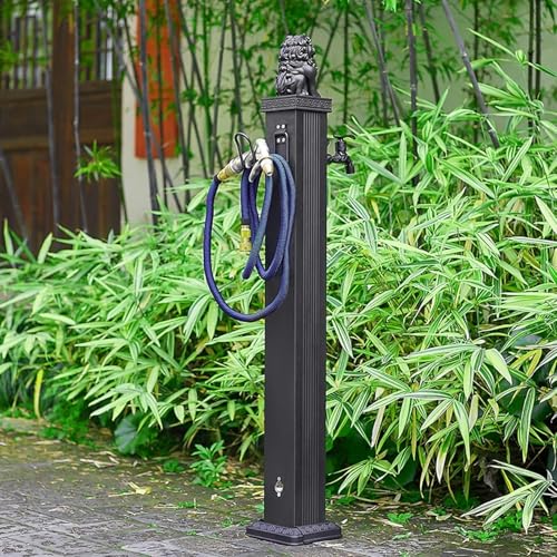 GFXYQPDNV Garten Wasserhahn Säule, Wasserzapfsäule Edelstahl, Standbrunnen Garten, Außenwasserhahn Frostsicher, Antik-Look, Quadratisch, mit Wasserhahn und Spritzpistole(L)-1 von GFXYQPDNV