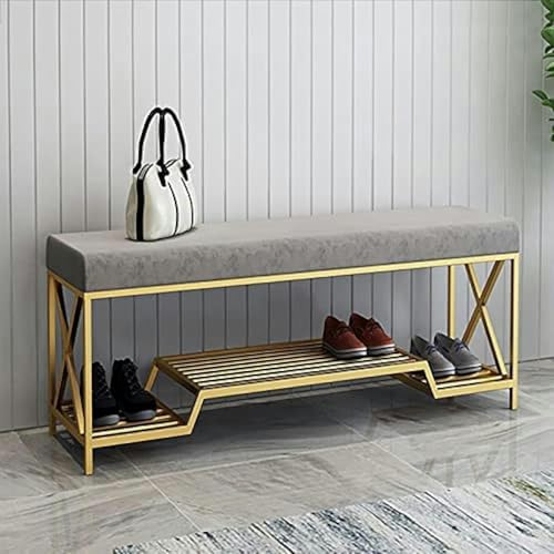 GFXYQPDNV Luxuriöser Schuhhocker mit goldenem Schuhregal, Samt-Schuhregal, Sitzbank, Schuhablage, Eingangssitz, Schuhhocker, 1 Stück von GFXYQPDNV