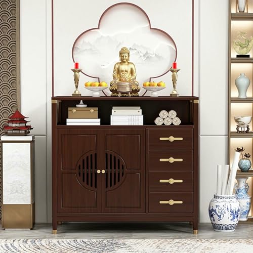 GFXYQPDNV Meditationsaltartisch mit Mehreren Ablageflächen, Chinesischer Feng Shui Statuen-Vitrine, Nischenständer, Japanischer Bodentisch von GFXYQPDNV