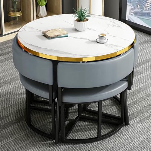 GFXYQPDNV Rundes Esstisch-Set, Kleiner Büro-Empfangsraum-Club und Stuhl, einfache Kaffeekonferenz für 4, Geschäftsverhandlungen, spart Platz von GFXYQPDNV