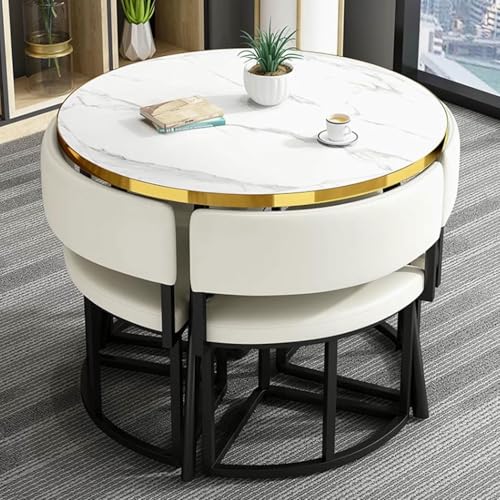 GFXYQPDNV Rundes Esstisch-Set, Kleiner Büro-Empfangsraum-Club und Stuhl, einfache Kaffeekonferenz für 4, Geschäftsverhandlungen, spart Platz von GFXYQPDNV