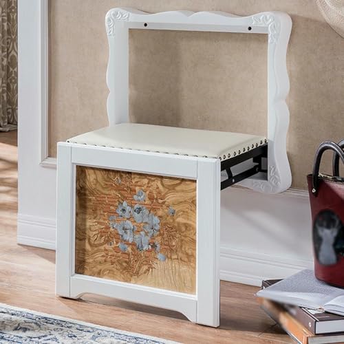 GFXYQPDNV Wandmontierter Schuhwechselhocker aus massivem Eichenholz, klappbarer, unsichtbarer Stuhl, versteckte Fußstütze, Sitzfläche, mit handgeschnitztem und mit Leder gepolstertem Fußhocker von GFXYQPDNV