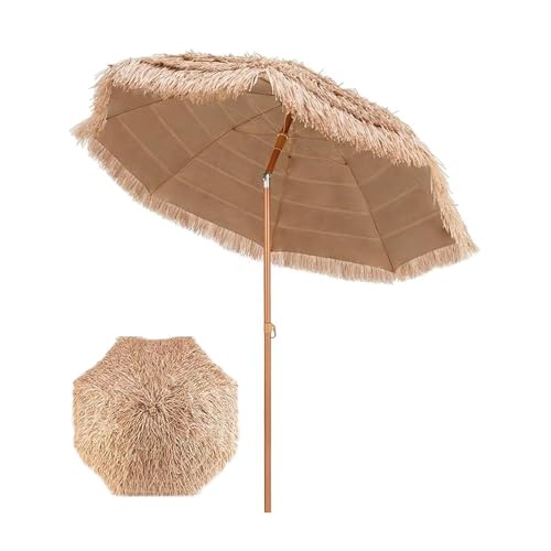 240 cm Strandschirm Hawaii, Strohschirm mit Neigbar & 8 Rippen, Sonnenschutz Marktschirm für Garten Terrasse Pool(5.2ft/1.6m) von GFYHTN