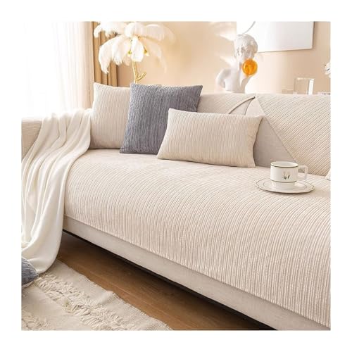 GGCYGG Couch Überzug, Sofa-Schutzhülle 1/2/3/4 Sitzer: Mit Rutschfester Unterlage, Sofa überzug l Form Sofa Cover, Für Haushalte mit Hunden(Off White,90 * 120CM) von GGCYGG