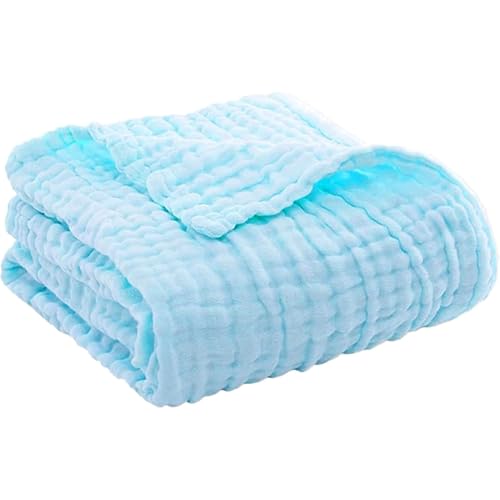 GGCYGG Musselin Decke Baumwolle Musselin-Decke, 6-Lagige Atmungsaktive überwurfdecke für Couch, Bett, Weich und Vorgewaschen, Ganzjahresdecke für Erwachsene(Blue,130cm*150cm) von GGCYGG