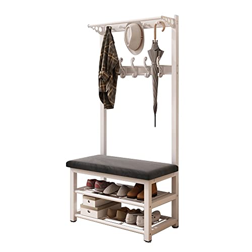 4 in 1 Garderobenständer mit Bank und Haken Multifunktionale Kleiderständer mit Schuhregal Garderobe Garderobenständer für Flur Wohnzimmer Ankleidezimmer 80/100 x33 x172 cm von GGFHH