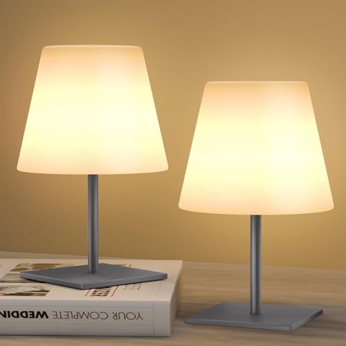 GGII 2 Stück Tischlampe Outdoor Tischlampe Touch Warmweißes und 8 Farben RGB Aufladbar Tischleuchte Kabellos LED Akku Tischlampe Outdoor Tischlampe für Wohnzimmer Patio Terrasse von GGII