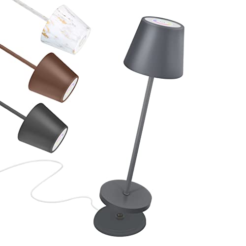 GGII 2er Set Dimmbar LED Akku Tischleuchte, Kabellose Tischlampe IP54 Wasserdicht, Innen und Außen Dimmbare Led Tischleuchte, Nachttischlampe Touch Dimmbar (Hellgrau) von GGII