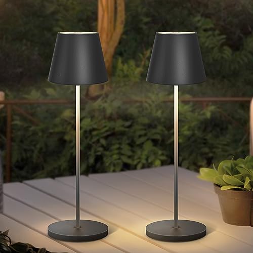 GGII 2er Set Dimmbar LED Akku Tischleuchte, Kabellose Tischlampe IP54 Wasserdicht, Innen und Außen Dimmbare Led Tischleuchte, Nachttischlampe Touch Dimmbar (Schwarz) von GGII
