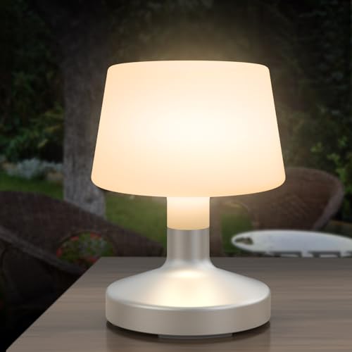 GGII Kabellose Tischlampe, LED-Tischlampe mit 2 Helligkeitsstufen, kabellose Tischlampe, wiederaufladbar, Gartenlampe im Freien, IP44 (Silber) von GGII