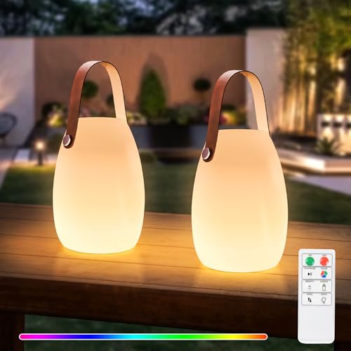 GGII LED Tischlampe, Tragbare Kabellos Akku Aufladbar Mit Fernbedienung - Warmweiß 8 Farben Dimmbar, Wasserdichtes Außen Tischleuchte 2 Stück für Haus und Garten von GGII