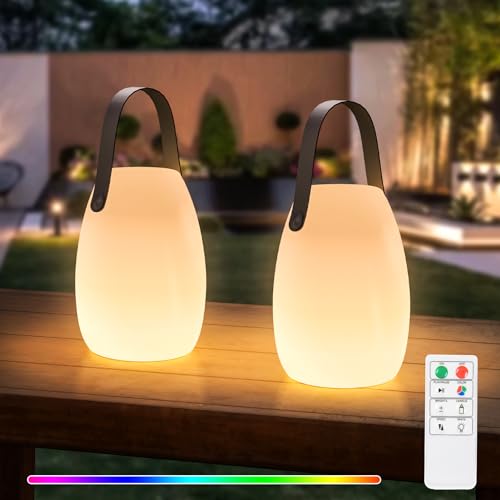 GGII Led Tischlampe, Tragbare Kabellos akku Aufladbar Tischlampe mit Fernbedienung Warmweiß 8 Farben Dimmbar Tischleuchte, Wasserdichtes Außen Tischlampe Kabellos 2 stück für Ihr Haus und Garten von GGII