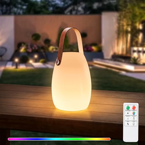 GGII LED Tischlampe, Tragbare Kabellos Akku Aufladbar Mit Fernbedienung, Warmweiß 8 Farben Dimmbar, Wasserdichtes Außen Tischleuchte für Haus und Garten von GGII