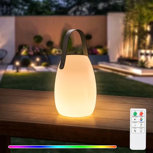 GGII Led Tischlampe, Tragbare Kabellos akku Aufladbar Tischlampe mit Fernbedienung Warmweiß 8 Farben Dimmbar Tischleuchte, Wasserdichtes Außen Tischlampe Kabellos für Ihr Haus und Garten von GGII