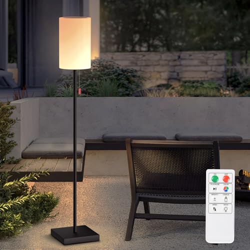 GGII Solar Stehlampe mit 2in1 Solarladung&USB Aufladung, Dimmbar Warmweiß und RGB Akku stehlampe kabellos, LED Outdoor IP44 Wasserdicht Stehleuchten mit Lichtsensor für Terrassen Garten (A/Schwarz) von GGII