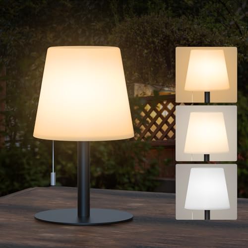 GGII Tischlampe Kabellos Dimmbare LED Akku Tischleuchte, 3 Farbtemperaturen stufenlos dimmbar USB Akku+Aluminium Outdoor Tischlampe wasserdicht IP44 für Innen Außen Terrasse Esstisch Balkon (schwarz) von GGII