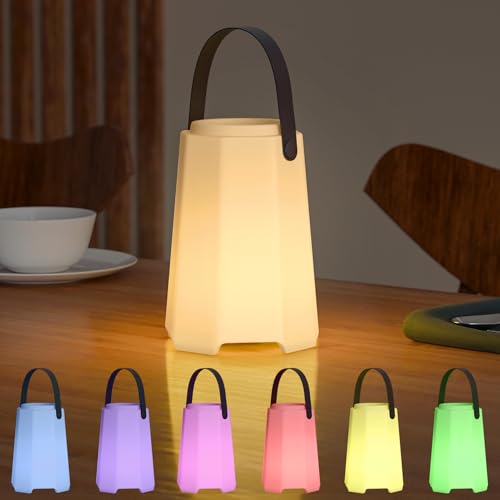 LED Outdoor Lampe mit Fernbedienung Tragbare Tischlampe für Außen mit 8 Farben USB Wiederaufladbare Wasserdichtes Akku Lampe für Garten Aussen Schlafzimmer Bar Camping (C, 13 x 18cm) von GGII