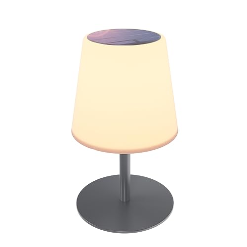 Solar Tischlampe Outdoor Dimmbar LED Akku Outdoor Tischleuchte, USB und Solar Aufladbar, IP44 Wasserdicht Tischleuchten, Kabellose Tischlampe, Solar Lampe for Außen Garten Balkon Restaurant (Grau) von GGII