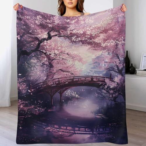 GGJJTT Kirschbaum Japan Art Decke Flauschig & Super Weich - Hochwertige Flannel Fleecedecke Auch Als Wohndecke, Tagesdecke, Sofadecke & Wohnzimmer Geeignet - Überwurf Decke Sofa & Couch,（180×200cm） von GGJJTT