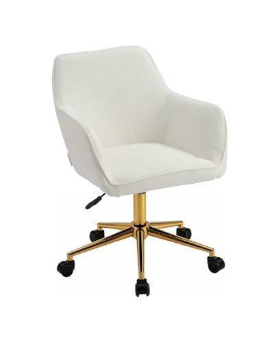 GGK Möbel Bürostuhl 150 kg ergonomisch Schreibtischstuhl beige höhenverstellbarer 10 cm Drehstuhl Metallgestell mit Rollen Bürosessel Schminktisch Stuhl für Schlafzimmer & Wohnzimmer von GGK Möbel