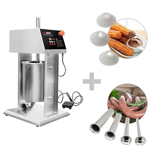 GGM Gastro | EWFMH10 | Elektrischer Wurstfüller & Churro-Maschine - 10 Liter - 90 Watt - Edelstahl - inkl. 4 Wurstfüller- & 3 Churro-Aufsätze von GGM Gastro