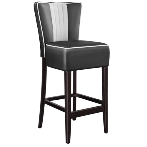 GGMMÖBEL 2-er Set American 1 | Barhocker | Schwarz | Leder | Gestell: Holz/Wenge | Gestreift | Sitzhöhe: 79 cm | weißer Keder von GGMMÖBEL