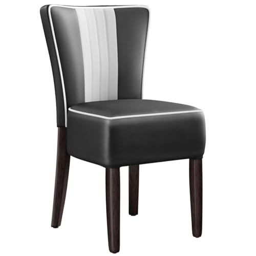 GGMMÖBEL 2-er Set American 1 | Dinerstuhl | Schwarz | Leder | Gestell: Holz/Wenge | Gestreift | Sitzhöhe: 49 cm | Keder Weiß von GGMMÖBEL