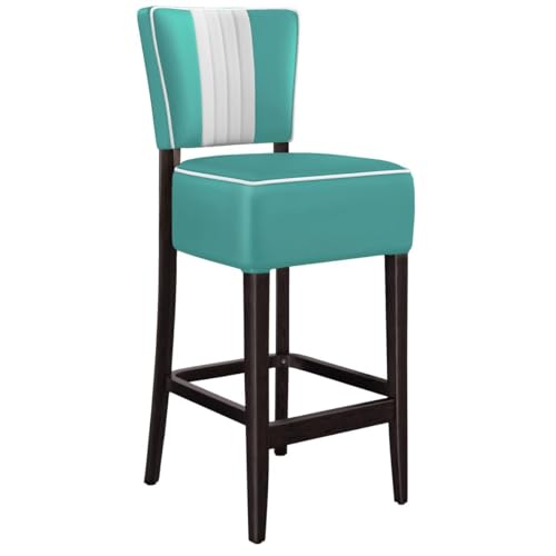 GGMMÖBEL 2-er Set American 2 | Diner Barhocker | Türkis | Leder | Gestell: Holz/Wenge | Gestreift | Sitzhöhe: 79 cm | weißer Keder von GGMMÖBEL