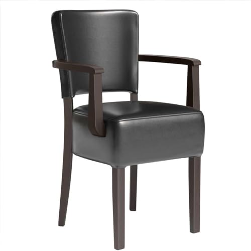 GGMMÖBEL 2-er Set Luca ARM | Bistrostuhl | Schwarz | Leder | Gestell: Holz/Wenge | Sitzhöhe: 49cm von GGMMÖBEL