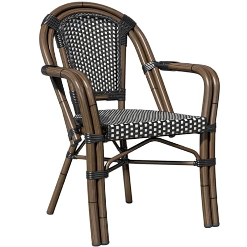 GGMMÖBEL 4er-Set Kreta | Französischer Rattanstuhl | Schwarz & Weiß | Rattan/Bambus | Stapelbar | Bistro Rattanstuhl, Gastro Rattanstuhl, Outdoor Rattanstuhl, Terrassen Rattanstuhl von GGMMÖBEL