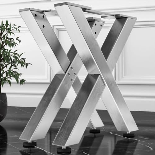 Juana | Tischbeine Metall Edelstahl | 2 Stück X Form Tischkufen | Tischgestell B88xH73 cm | Möbelkufen für Schreibtisch, Esstisch, Barhocker von GGMMÖBEL