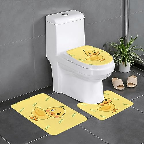 GGNKDL 3-teiliges Badezimmerteppich-Set mit Cartoon-Entenmuster, rutschfest, leicht zu reinigen und zu pflegen, feuchtigkeitsblockierend und langlebig von GGNKDL