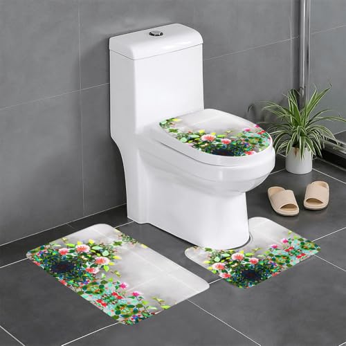 GGNKDL 3-teiliges Badezimmerteppich-Set mit Rosen-Gruppenmuster, rutschfestes Badteppich-Set, leicht zu reinigen und zu pflegen, feuchtigkeitsblockierend und langlebig von GGNKDL
