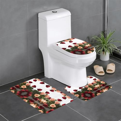 GGNKDL 3-teiliges Badezimmerteppich-Set mit Rosenmuster, rutschfest, leicht zu reinigen und zu pflegen, feuchtigkeitsblockierend und langlebig GGNKDL 3-teiliges Badezimmerteppich-Set mit Rosenmuster, rutschfest, leicht zu reinigen und zu pflegen, feuchtigkeitsblockierend und langlebig von GGNKDL