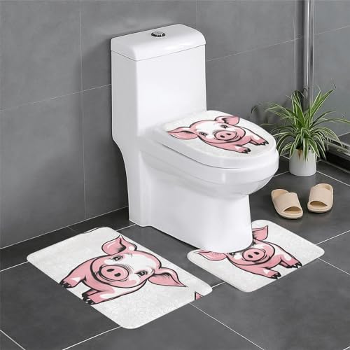 GGNKDL 3-teiliges Badezimmerteppich-Set mit Schweinenhintergrundmuster, rutschfestes Badteppich-Set, leicht zu reinigen und zu pflegen, feuchtigkeitsblockierend und langlebig von GGNKDL