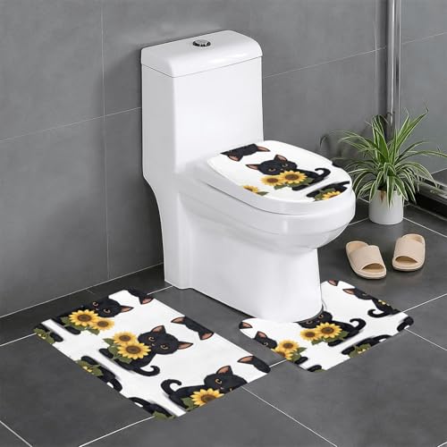 GGNKDL 3-teiliges Badezimmerteppich-Set mit Sonnenblumen-Kätzchen-Muster, rutschfest, leicht zu reinigen und zu pflegen, feuchtigkeitsblockierend und langlebig GGNKDL 3-teiliges Badezimmerteppich-Set mit Sonnenblumen-Kätzchen-Muster, rutschfest, leicht zu reinigen und zu pflegen, feuchtigkeitsblockierend und langlebig von GGNKDL