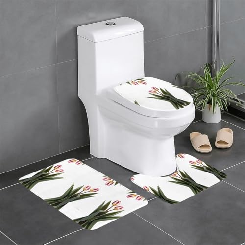 GGNKDL 3-teiliges Badezimmerteppich-Set mit Tulpenblumenmuster, rutschfest, leicht zu reinigen und zu pflegen, feuchtigkeitsblockierend und langlebig von GGNKDL
