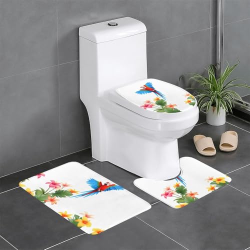 GGNKDL 3-teiliges Badezimmerteppich-Set mit bunten Papageien unter Blumenmuster, rutschfestes Badteppich-Set, leicht zu reinigen und zu pflegen, feuchtigkeitsblockierend und langlebig GGNKDL 3-teiliges Badezimmerteppich-Set mit bunten Papageien unter Blumenmuster, rutschfestes Badteppich-Set, leicht zu reinigen und zu pflegen, feuchtigkeitsblockierend und langlebig von GGNKDL