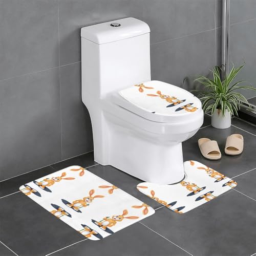 GGNKDL 3-teiliges Badezimmerteppich-Set mit gelbem Kaninchenmuster, rutschfest, leicht zu reinigen und zu pflegen, feuchtigkeitsblockierend und langlebig von GGNKDL