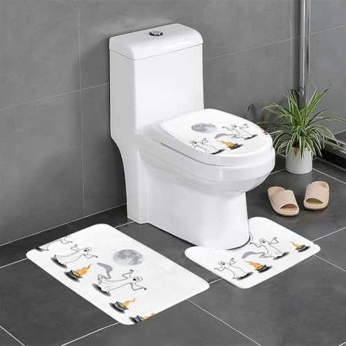 GGNKDL 3-teiliges Badezimmerteppich-Set mit tanzendem Geistermuster, rutschfest, leicht zu reinigen und zu pflegen, feuchtigkeitsblockierend und langlebig von GGNKDL