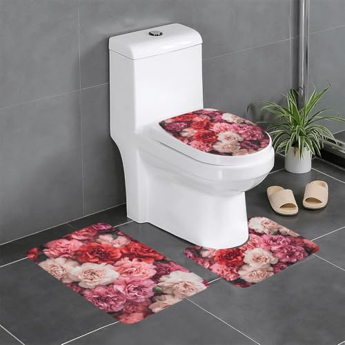 GGNKDL Badteppich-Set mit lustigem Blumenmuster, rutschfest, leicht zu reinigen und zu pflegen, feuchtigkeitsblockierend und langlebig, 3-teilig von GGNKDL