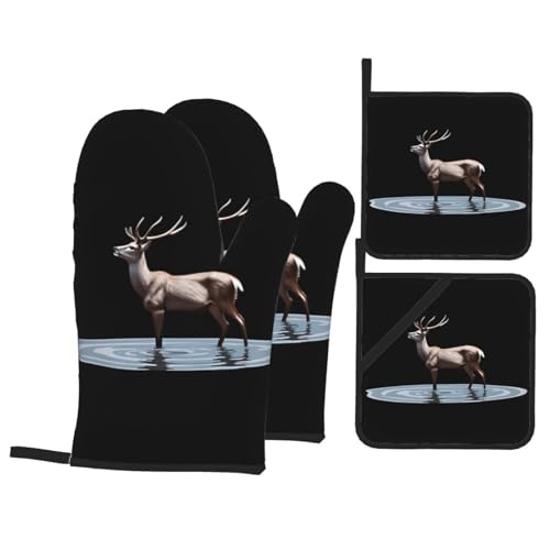 GGNKDL Elch Stepping on The Water Pattern Oven Mitts Topflappen Set of 4 for Kitchen Baking - Waterproof, Heat Resistant and Durable GGNKDL Elch Stepping on The Water Pattern Oven Mitts Topflappen Set of 4 for Kitchen Baking - Waterproof, Heat Resistant and Durable von GGNKDL