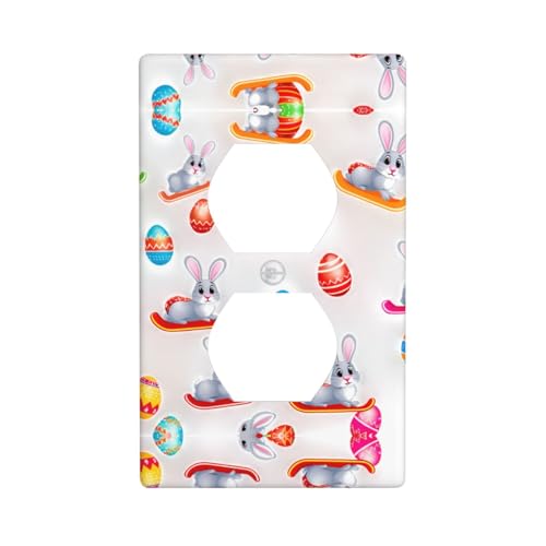 GGNKDL Graues Kaninchen-Osterei-Bild-Druck, Doppelsteckdosen-Wandpaneel, Haushaltsstromabdeckung, langlebig für dekorative Steckdosen und Schalter von GGNKDL