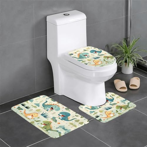 GGNKDL Niedliches kleines Baby-Badezimmerteppich-Set, Dinosaurier-Muster, rutschfest, leicht zu reinigen und zu pflegen, feuchtigkeitsblockierend und langlebig, 3-teilig GGNKDL Niedliches kleines Baby-Badezimmerteppich-Set, Dinosaurier-Muster, rutschfest, leicht zu reinigen und zu pflegen, feuchtigkeitsblockierend und langlebig, 3-teilig von GGNKDL