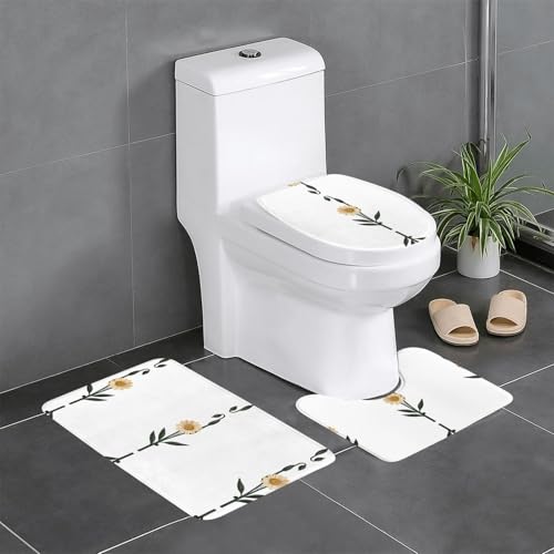 GGNKDL Unbekannt 3-teiliges Badezimmerteppich-Set mit Blumenmuster, rutschfestes Badteppich-Set, leicht zu reinigen und zu pflegen, feuchtigkeitsblockierend und langlebig von GGNKDL