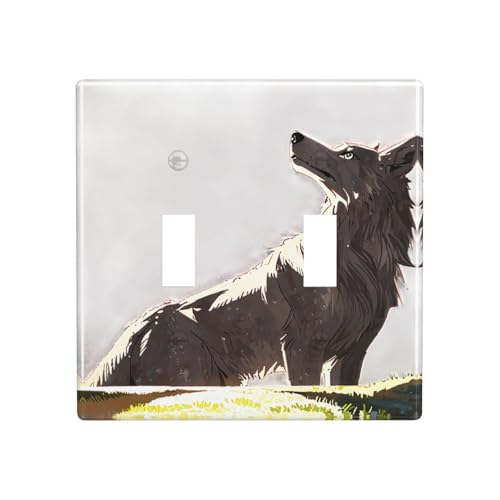 GGNKDL Wolf auf dem Rasen, Druckschalterabdeckung, dekoratives Wandpaneel, geeignet für Wohn- und Gewerbebereiche, 11,4 x 11,4 cm von GGNKDL