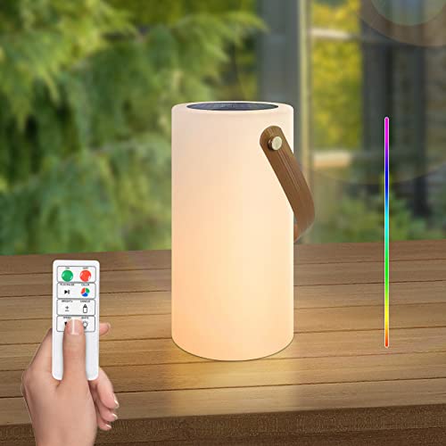 GGNOO Solar LED Outdoor Lampe mit Fernbedienung 8 Farben Dimmbar Tragbare LED Tischlampe für Außen Solar und USB Aufladbar IP44 Wasserdicht Geeignet für den Innen- und Außenbereich (D) von GGNOO